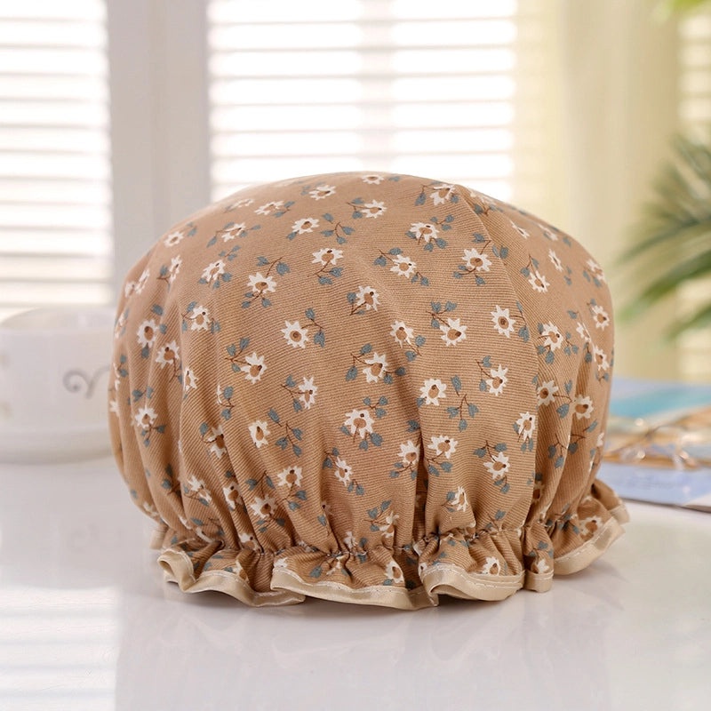Waterproof Double Layer Shower Cap for Women Cartoon Print Hair Protection PVCPE Material|Women’s Bath & Shower Accessories