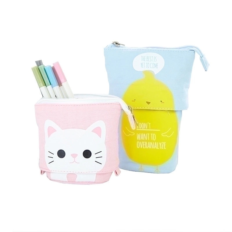 Cute Minimalist Canvas Pen Case with Multiple Compartments and Adjustable Drop-down Design|Stationery & Office Supplies