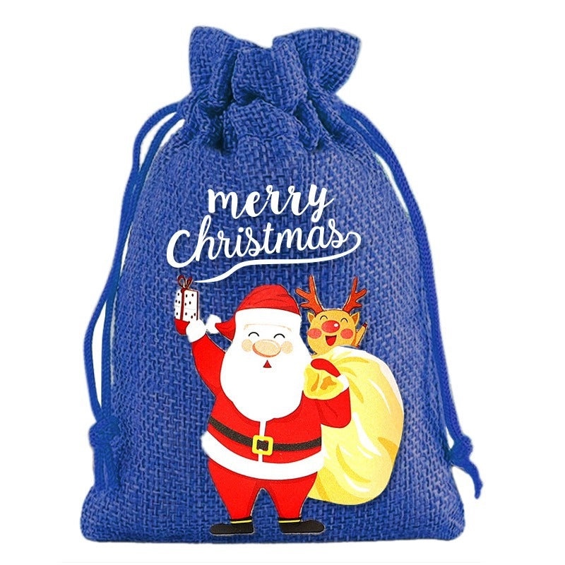Festive Christmas Santa Snowman Linen Gift Bags for Holiday Party Decor|Holiday Decorations