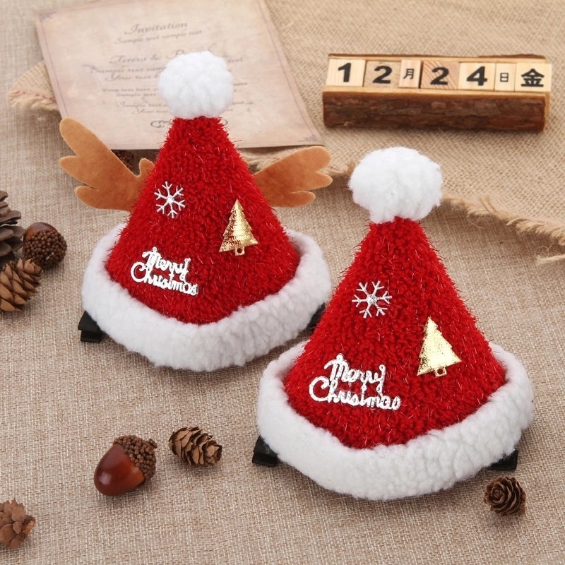 Cute Christmas Hat Plush Barrettes Duckbill Hair Clip Headdress for Dress Up | Hair Accessories