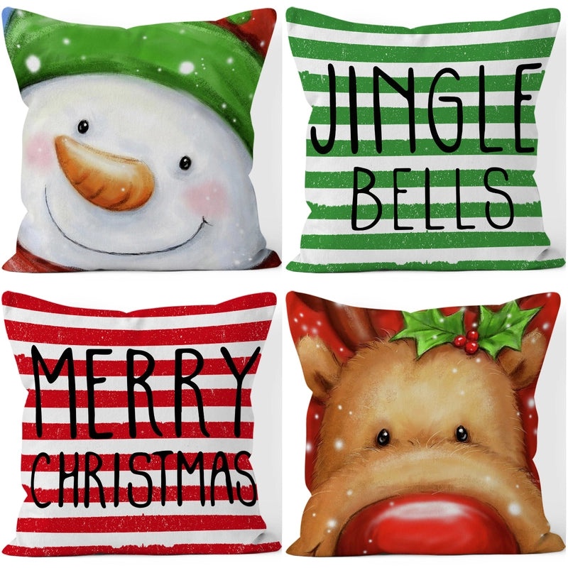 Festive Christmas Stripe Snowflake Pillow Covers | Home Decor & Living Room Accessories