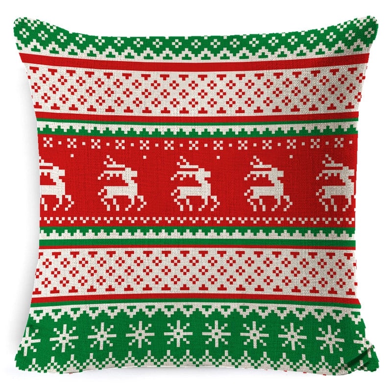 Vintage Christmas Tree and Santa Claus Socks Pattern Linen Pillow Covers|Home Decor Pillows