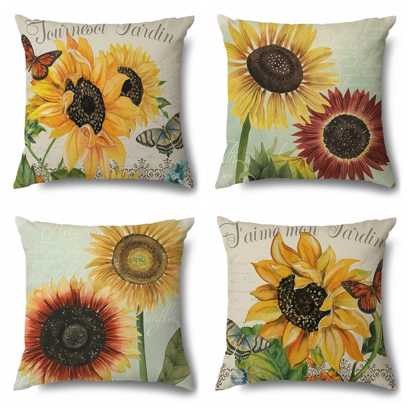 Rustic Sunflower Linen Pillow Covers|Home Decor Pillows