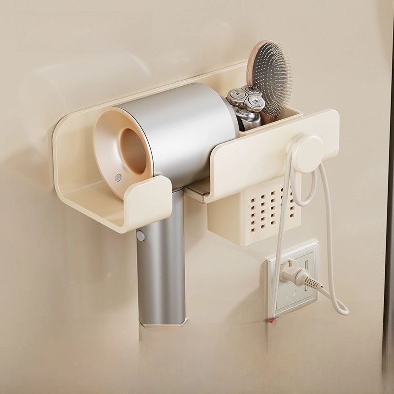 Cream White Wall-mounted Hair Dryer Holder Punch-free Bathroom Storage Rack Electric Device Bracket|Bathroom Accessories