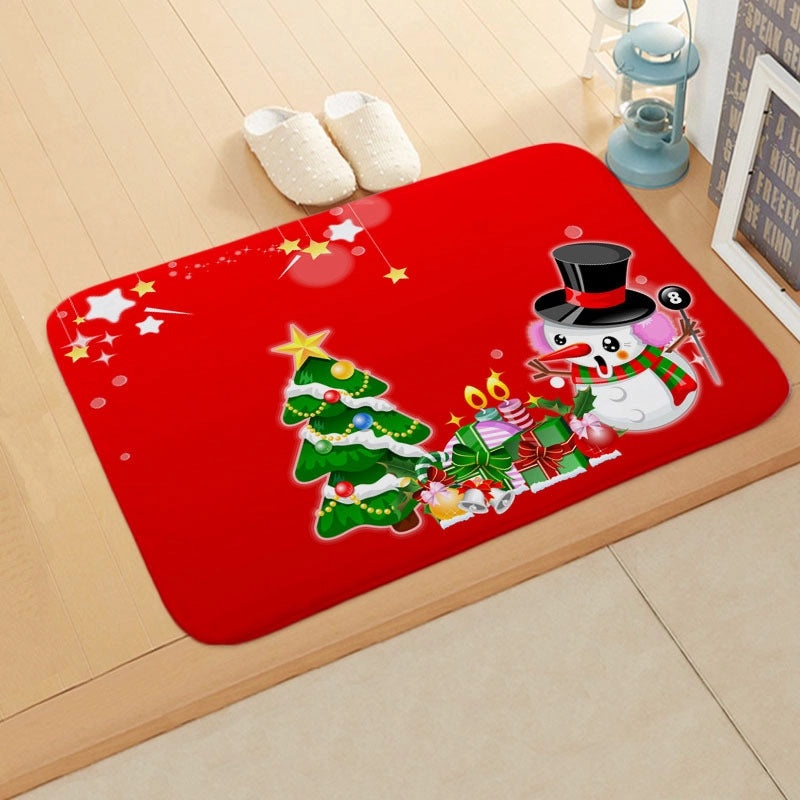 Holiday Santa Snowman Flannel Floor Mat Cozy Christmas Decor|Home & Living/Seasonal Decorations