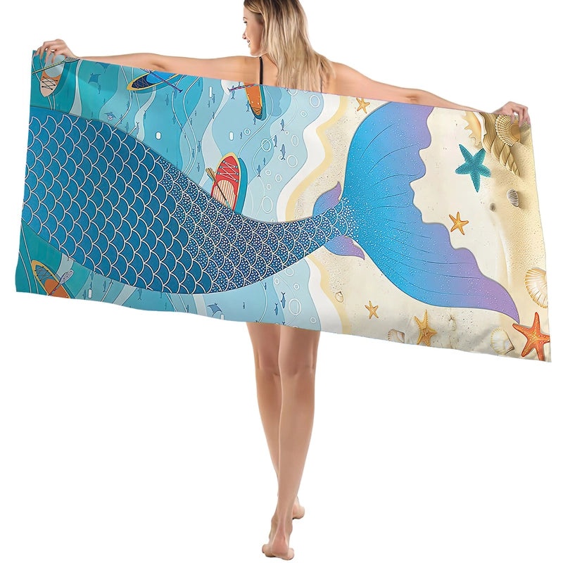 Custom Mermaid Tail Beach Towel Quick-Dry Absorbent Rectangular Round Bath Towel for Camping|Beach Towels