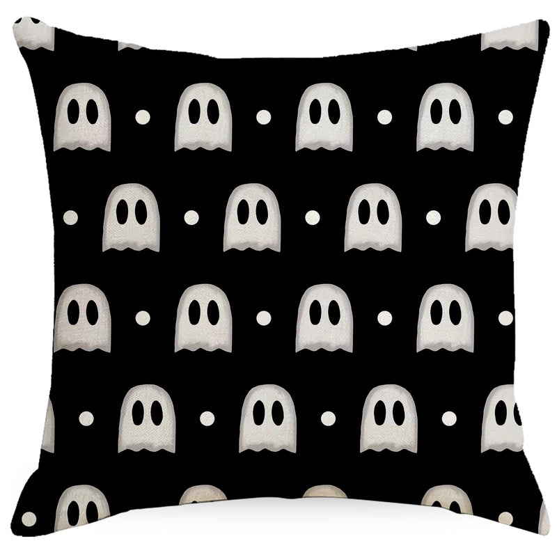 Halloween Minimalist Linen Pillow Covers with Letter Spider Ghost Design | Home Decor