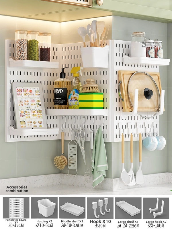 Multi-Functional Wall-Mounted Storage Rack No-Drill Hook Organizer for Kitchen Bathroom Dorm Entrance|Home Storage & Organization