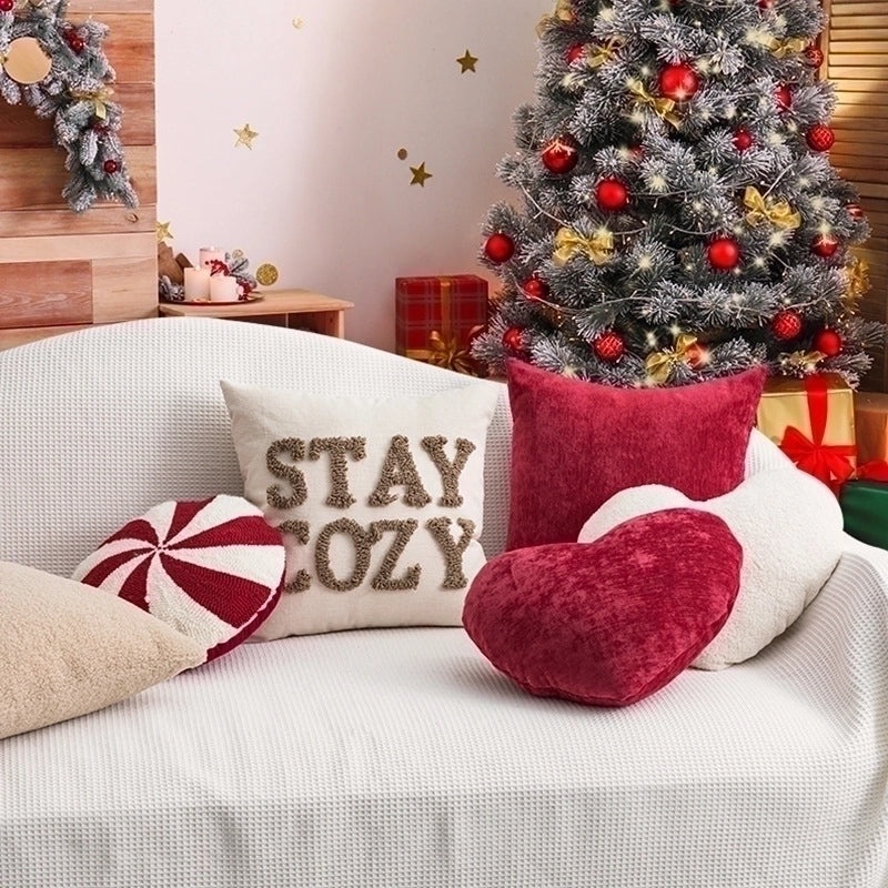 Christmas Heart Shape Candy Pattern Polyester Pillow Cover for Couch Sofa Decor|Home Decor