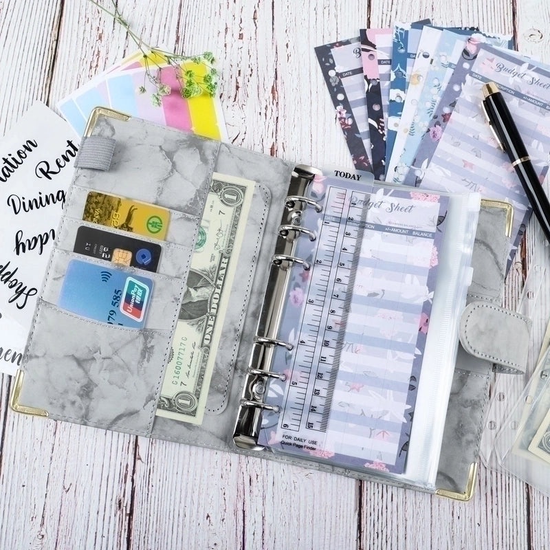 A6 Spiral Loose-Leaf Notebook Marble Pattern PU Leather Journal Budget Planner|Stationery & Notebooks