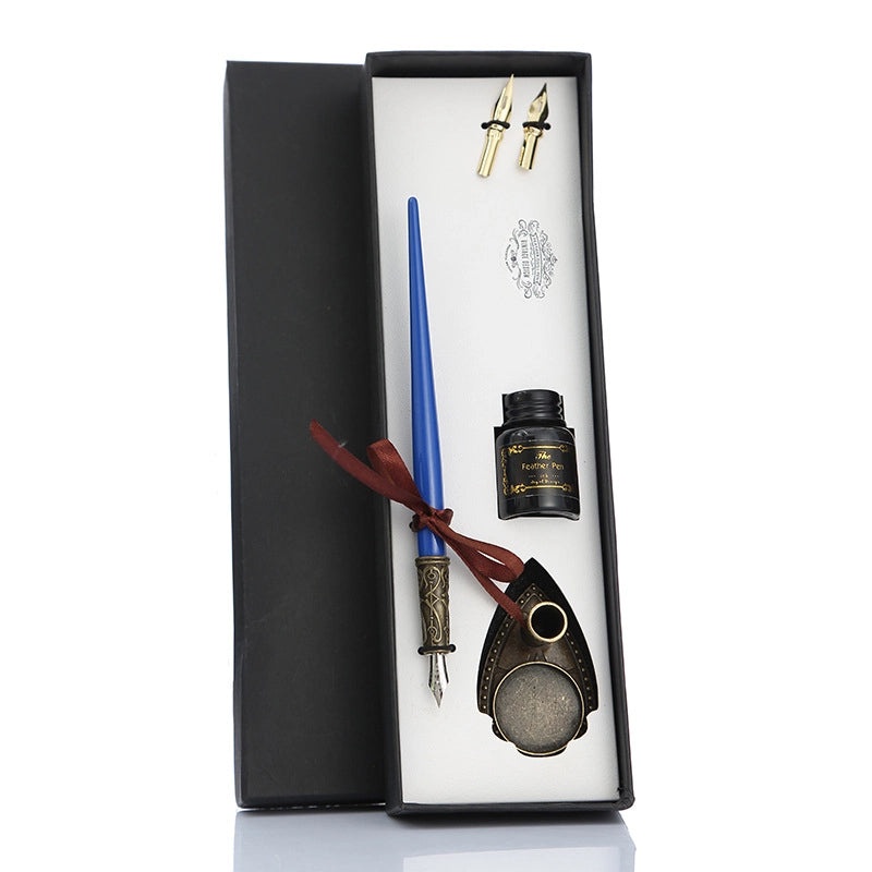 Set of Stainless Steel Fountain Pens with Feather Design for Students|Writing Instruments