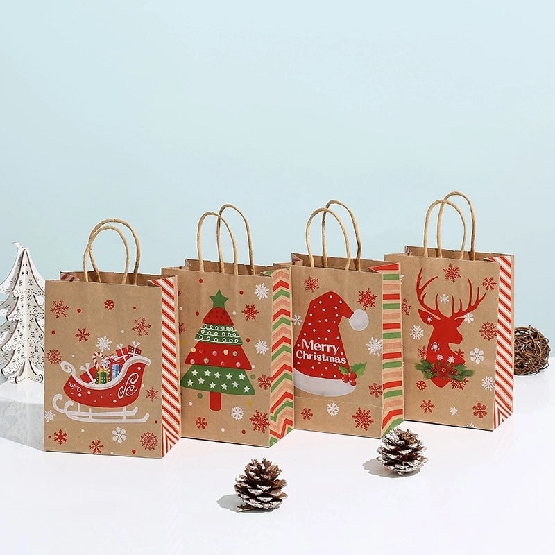 Vintage Christmas Gift Bags with Tree Elk Hat Design|Holiday Gift Bags