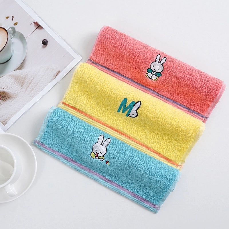 Cotton Square Towel 25x25cm Soft Absorbent Embroidered Face Hand Towel for Kindergarten|Home Textiles
