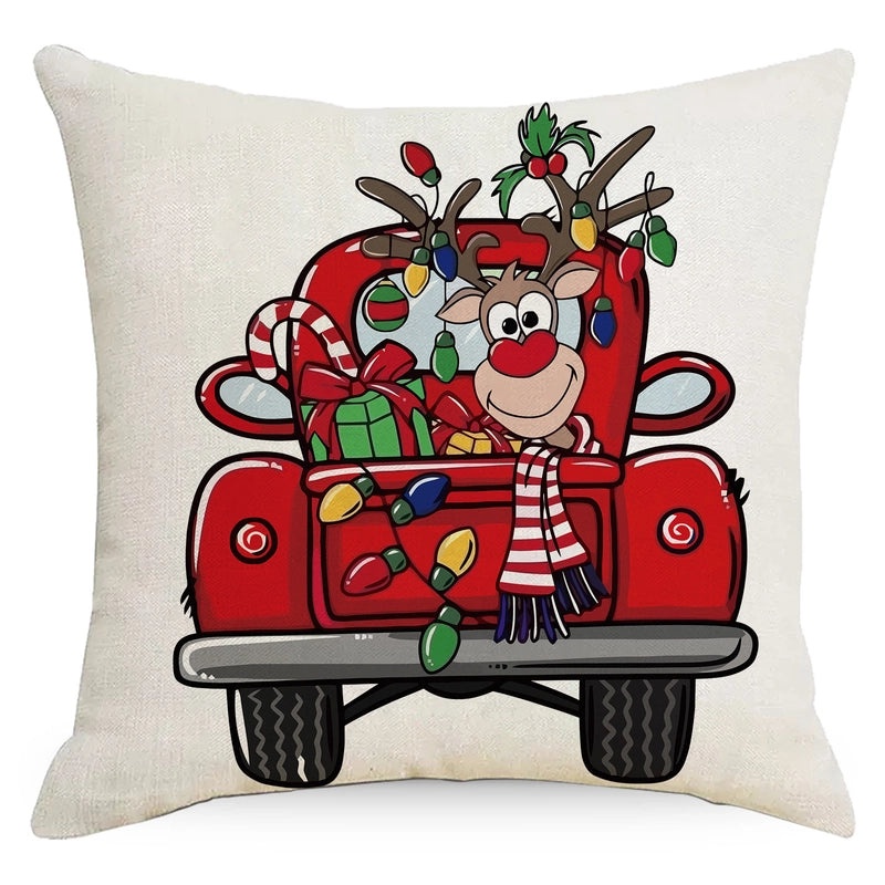 Christmas Tree Decorative Linen Pillow Covers with Festive Socks Letter Print|Home Decor Pillows