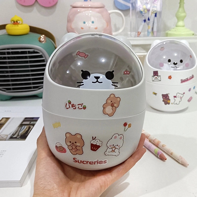 Cute Cartoon Bear Desktop Trash Can Mini Storage Bucket for Dormitory and Home | Home & Living Storage