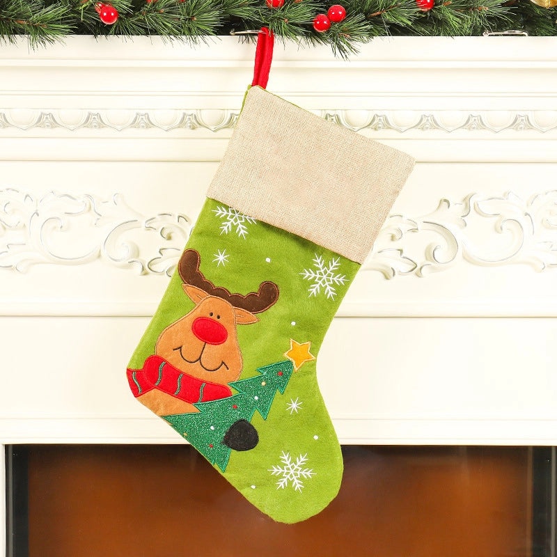 2023 Christmas Linen Gift Bag with Santa Claus Embroidered Socks Christmas Stocking Holiday Gifts|Christmas Decorations & Gifts