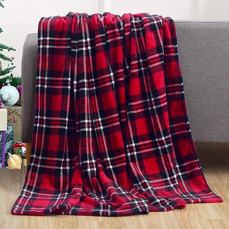 Festive Santa Claus and Snowman Plaid Polyester Blanket for Couch & Sofa|Home Decor & Seasonal Gifts