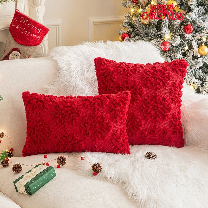 Festive Plush Snowflake & Christmas Tree Embroidered Sofa Cushion Cover|Home Decor & Living Room Accessories