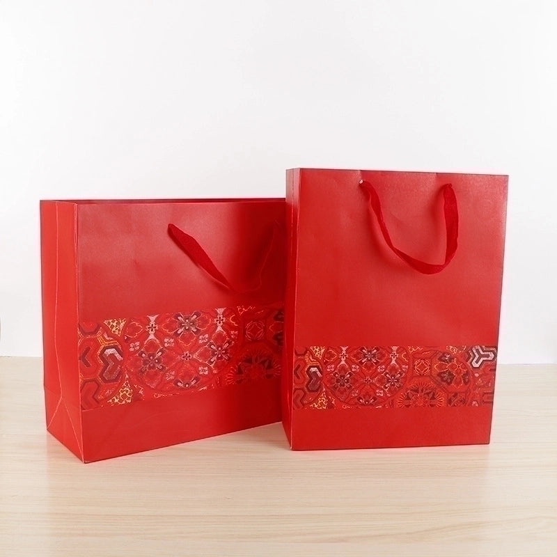 Red Festive Gift Bag Portable Paper Packaging Return Gift Bag | Gift Bags & Packaging