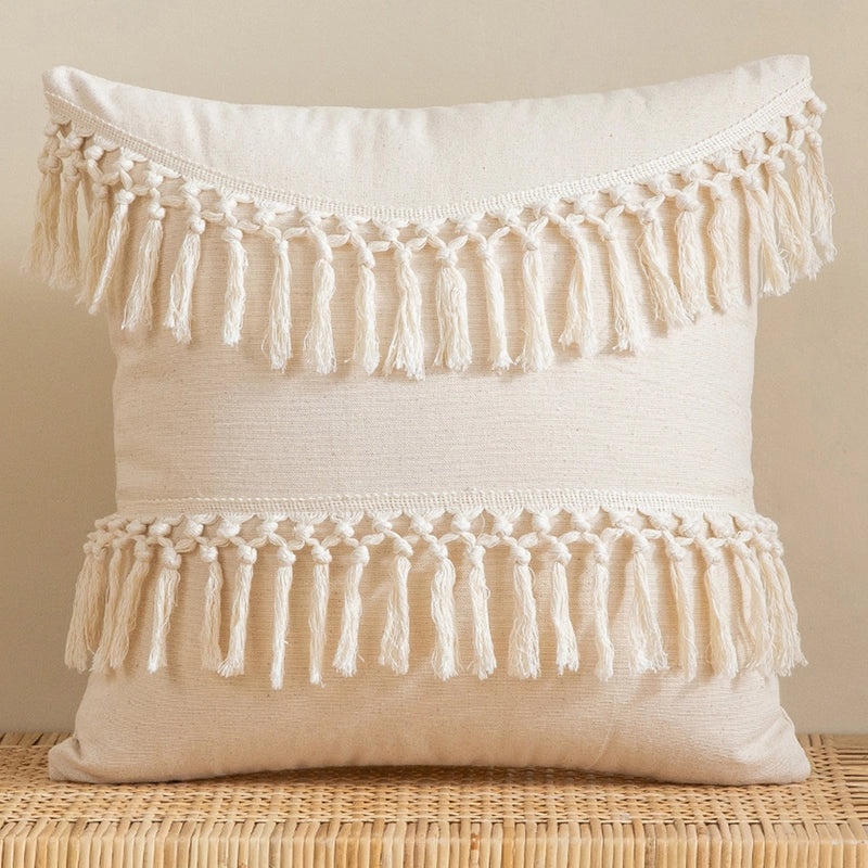 Stylish Solid Color Cotton Tassel Pillow Covers | Home Decor Accessories