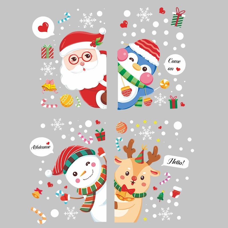 Festive Christmas Penguin Santa Reindeer PVC Window and Door Stickers|Home Decor and Seasonal Decorations