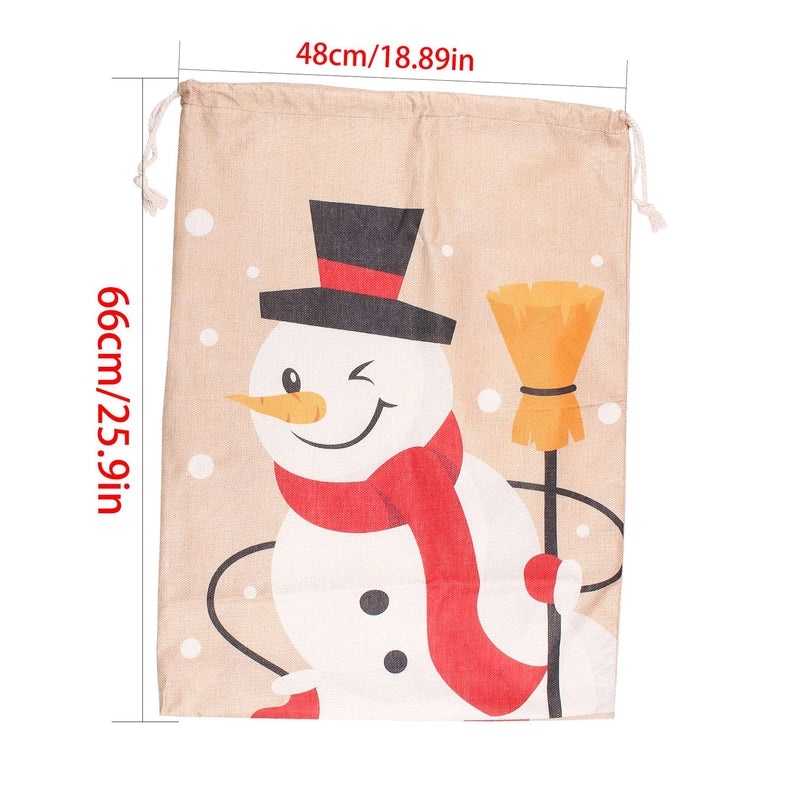 Christmas Large Printed Drawstring Gift Bag Imitation Linen Santa Claus Backpack Holiday Party Favor Bag|Holiday Gift Bags