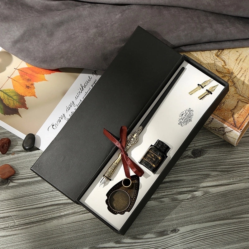 Set of Stainless Steel Fountain Pens with Feather Design for Students|Writing Instruments