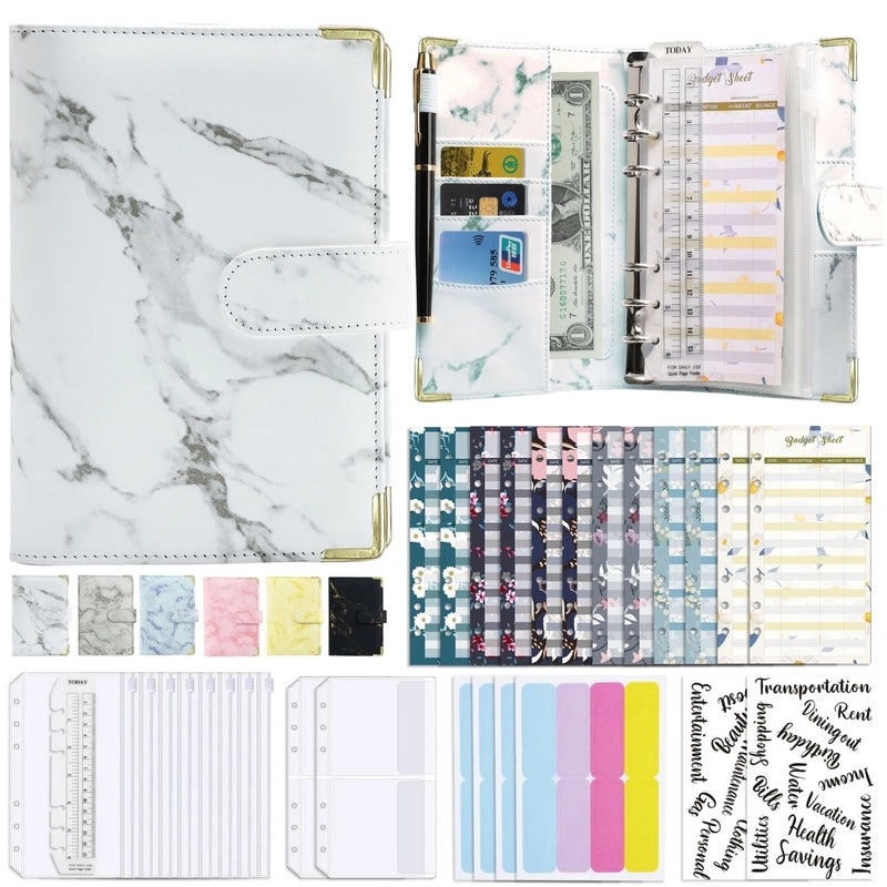 A6 Spiral Loose-Leaf Notebook Marble Pattern PU Leather Journal Budget Planner|Stationery & Notebooks