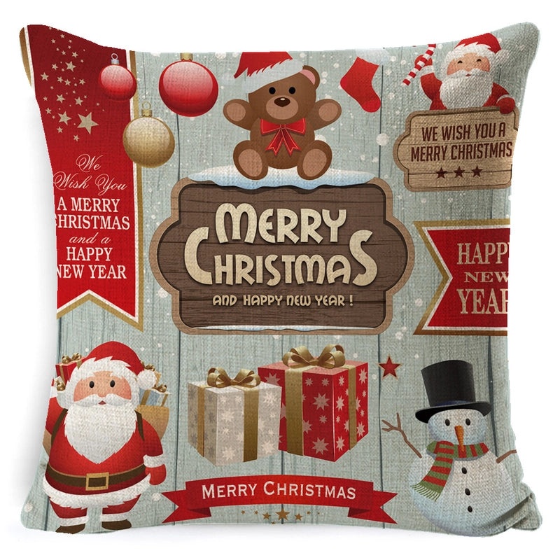 Vintage Christmas Tree and Santa Claus Socks Pattern Linen Pillow Covers|Home Decor Pillows