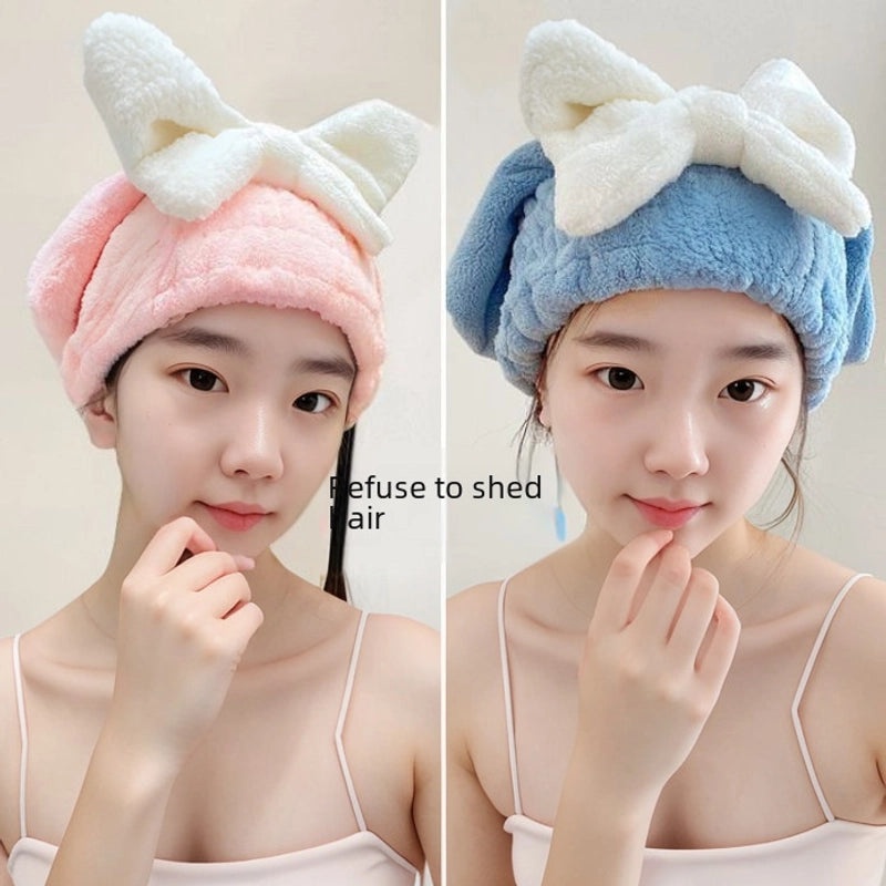 Coral Fleece Bowknot Hair Drying Cap Quick-Dry Absorbent Bath Shower Hat for Women|Hair Care Accessories