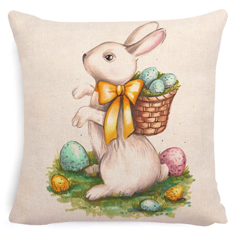 Easter Minimalist Rabbit Linen Throw Pillow Cover for Couch Sofa Decor|Home Decor & Pillows