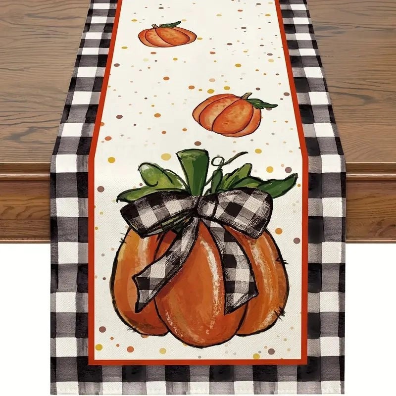 Halloween Pumpkin Lattice Table Runner Polyester Decorative Accent|Home Decor Table Linens