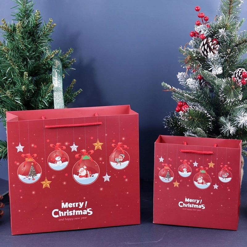 Minimalist Santa Claus Christmas White Cardboard Gift Bags for Party Presents|Holiday Gift Bags