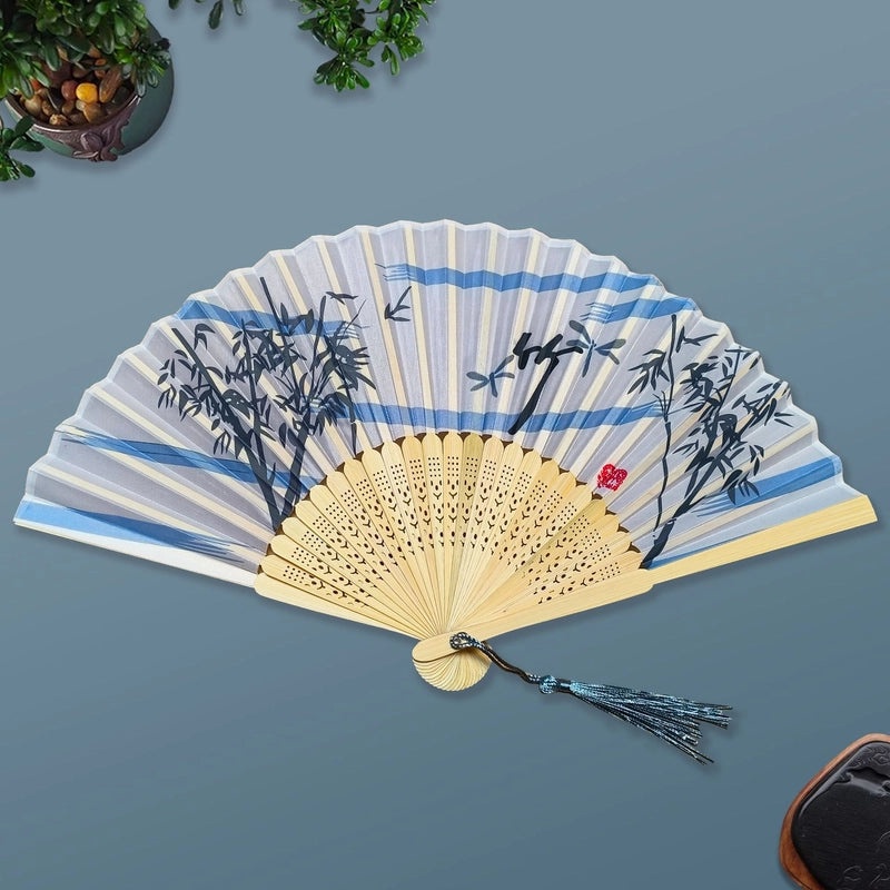 Elegant Chinoiserie Floral Bamboo Fans with Classic Heating Design | Home Decor Fans