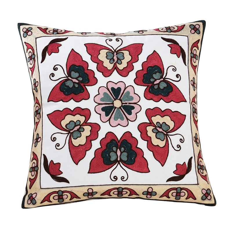 Cotton Embroidered Floral Cushion Cover for Sofa and Bedside Soft Decorative Pillow Case|Home Decor