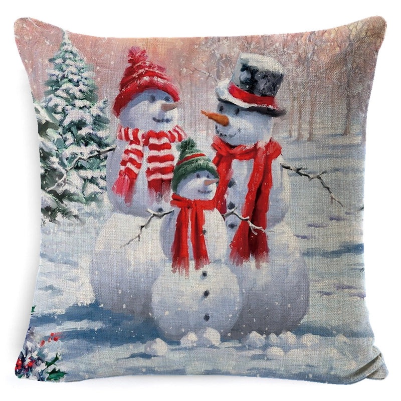 Vintage Christmas Tree and Santa Claus Socks Pattern Linen Pillow Covers|Home Decor Pillows