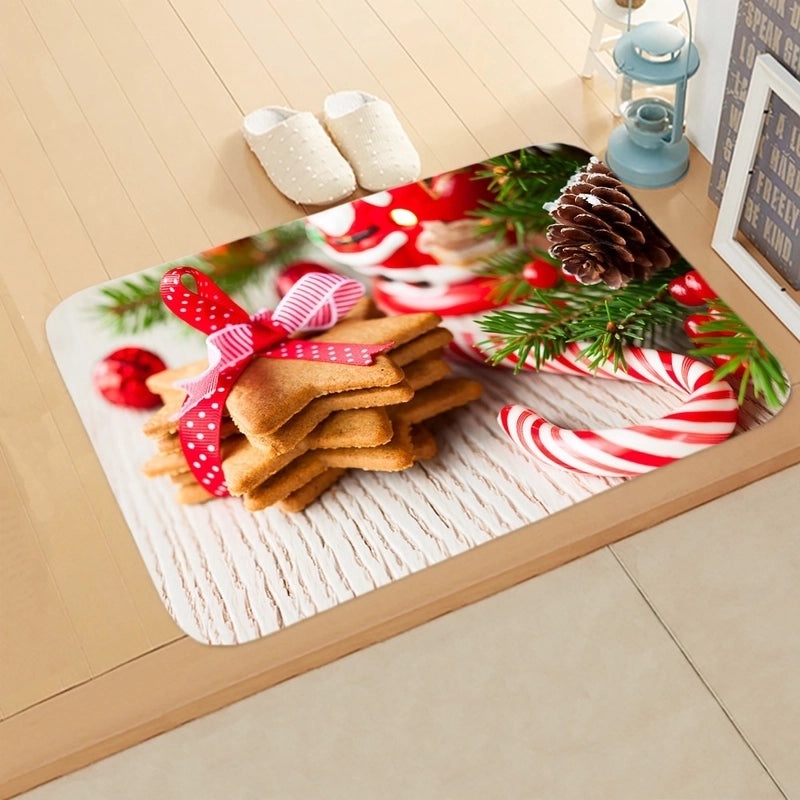 Festive Christmas Elk and Tree Flannel Floor Mat|Home Decor Rugs