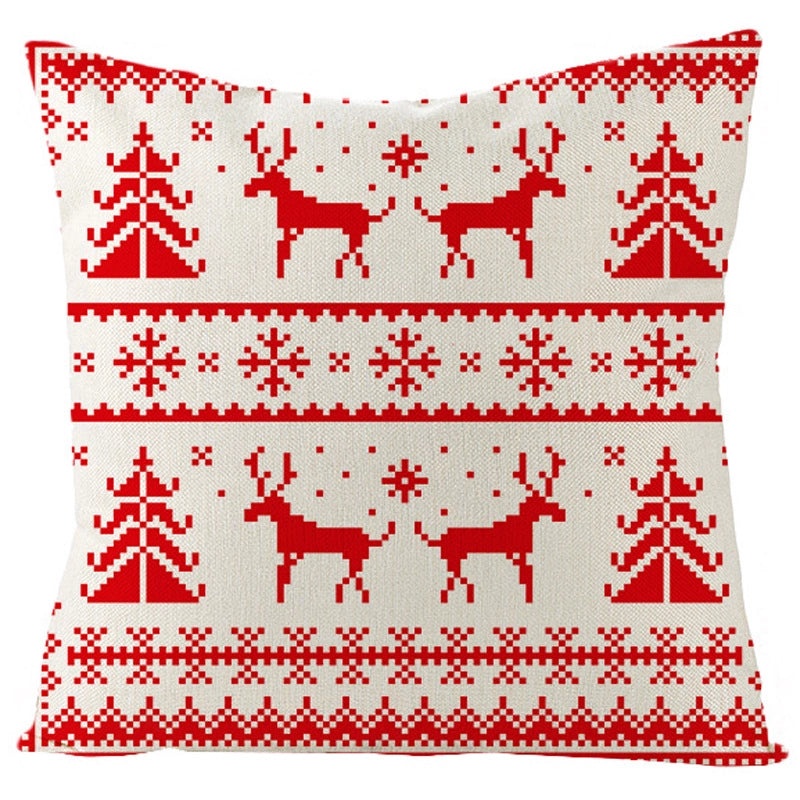 Vintage Christmas Tree and Santa Claus Socks Pattern Linen Pillow Covers|Home Decor Pillows