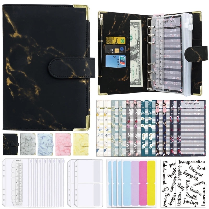 A6 Spiral Loose-Leaf Notebook Marble Pattern PU Leather Journal Budget Planner|Stationery & Notebooks