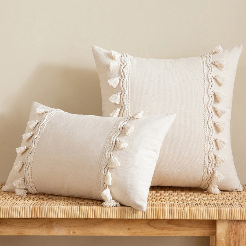 Stylish Solid Color Cotton Tassel Pillow Covers | Home Decor Accessories