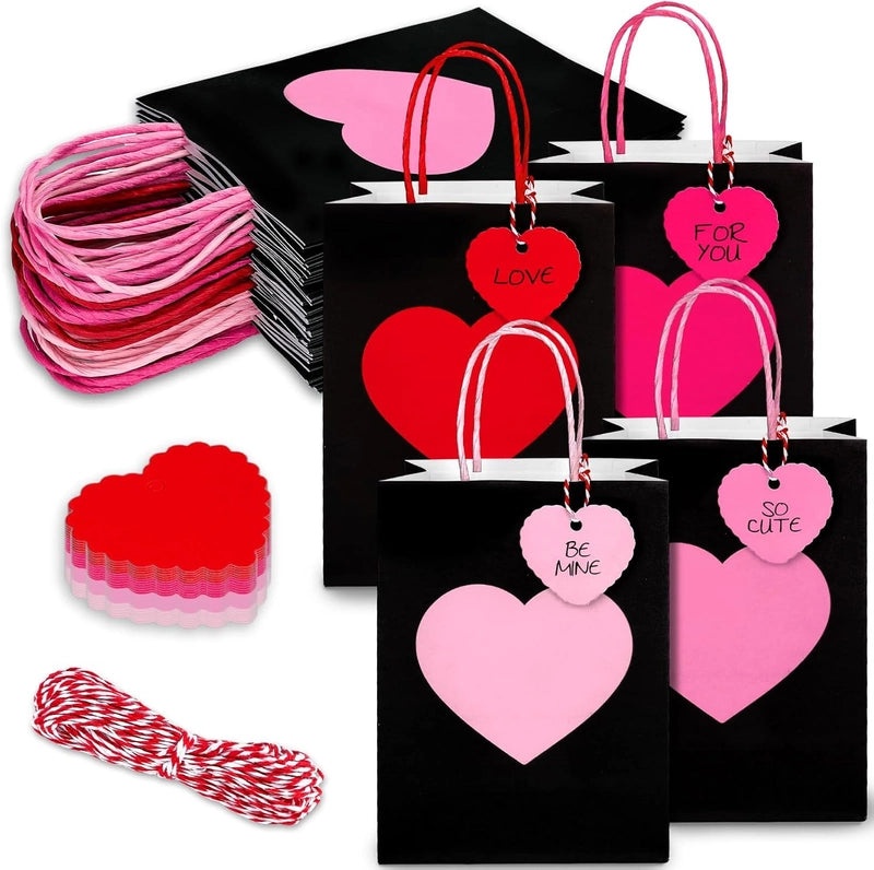 Valentine's Day Heart Shaped Minimalist Paper Gift Bags Set | Party Supplies