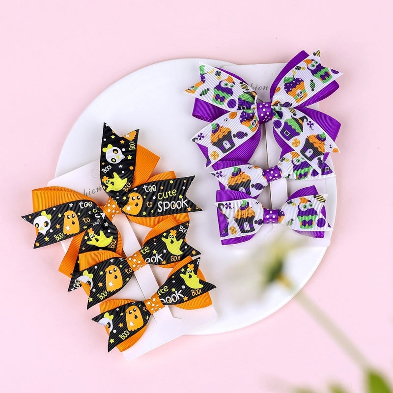 Halloween Pumpkin Bow Hairpin Set for Kids - 3 Pieces | Children's Hair Accessories