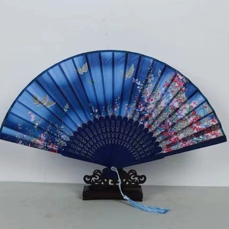 Elegant Chinoiserie Floral Bamboo Fans with Classic Heating Design | Home Decor Fans