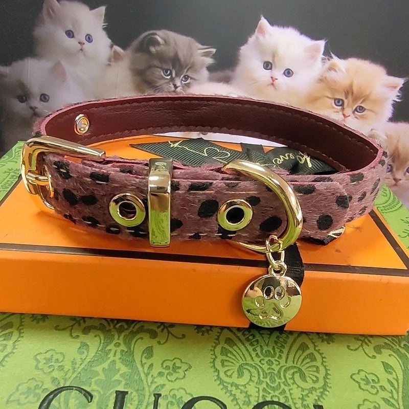 Luxury Mohair Leopard Print Pet Collar British Style | Pet Accessories