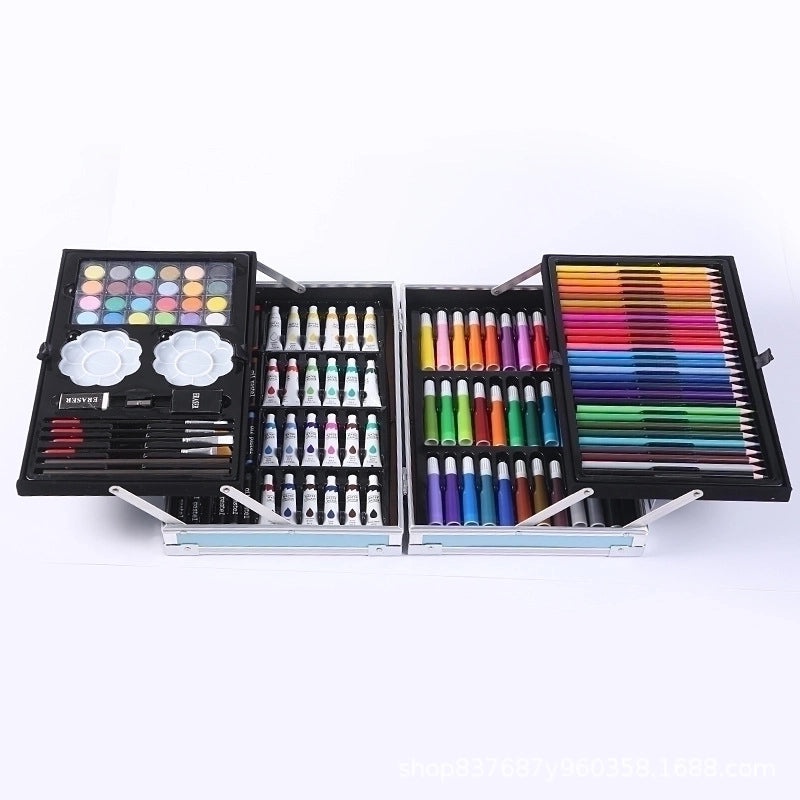 Cartoon Aluminum Pencil Box Set with Watercolor Pens for Kids | Stationery & Office Supplies