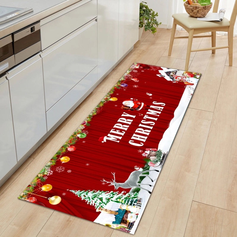 Festive Christmas Tree Santa Snowman Flannel Floor Mat Cozy Holiday Bedding|Home Decor