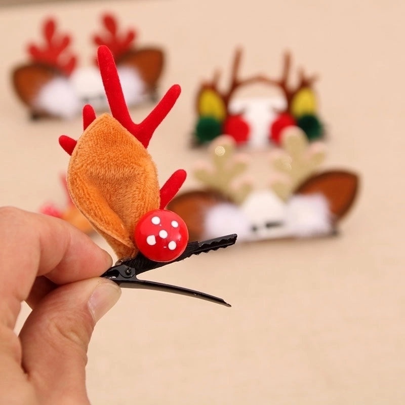 Christmas Kids Gold Glitter Antler Hairpin Set Mink Fur Clips Holiday Headband | Hair Accessories