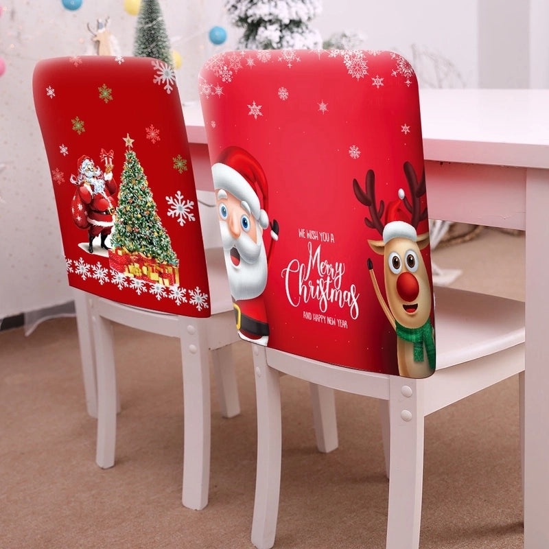 Festive Christmas Tree and Santa Claus Polyester Chair Cover|Home Decor & Seasonal Accessories