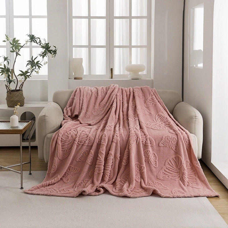 Soft Flannel Fleece Butterfly Flower Jacquard Blanket Thick Single Layer Four Seasons Cozy Throw|Home Textiles Blankets