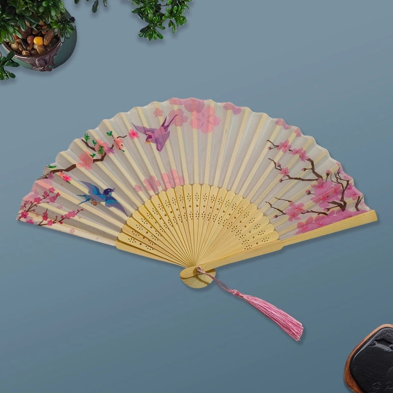 Elegant Chinoiserie Floral Bamboo Fans with Classic Heating Design | Home Decor Fans